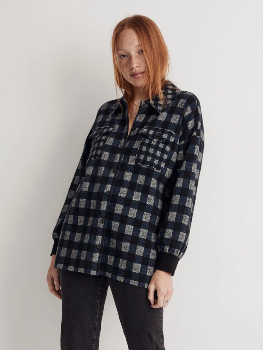 Madewell Blue and Gray Plaid Flannel Button-Down Shirt Jacket M